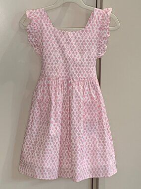 Minnow Pink Floral Flutter Sleeve Dress Cross Back Pockets 3T/4T